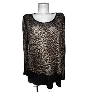 New MICHAEL KORS Top Women's Sz 3X Brown Blk Mixed Media Sheer Hem Blouse Tunic